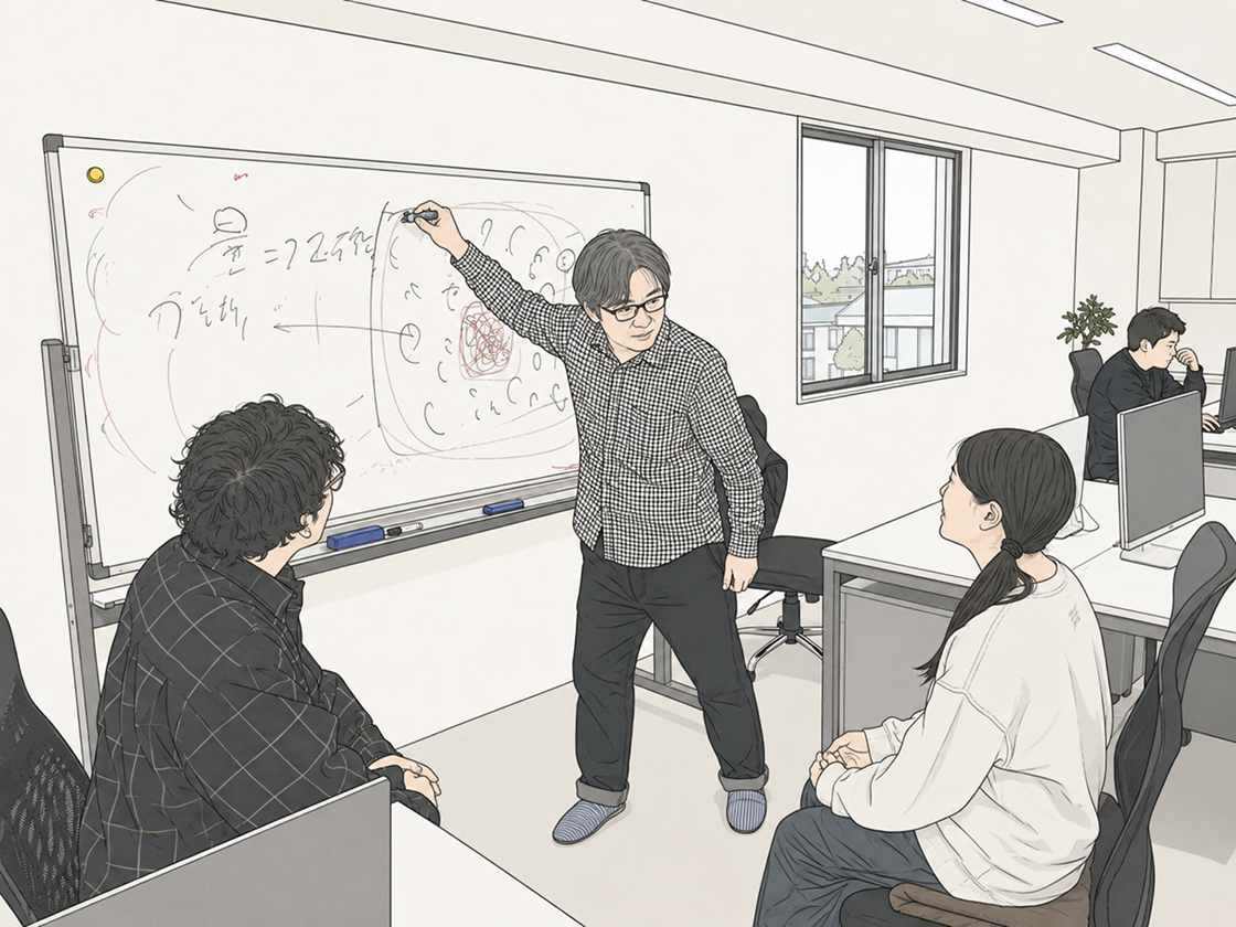 会議室での打ち合わせをするスタッフ